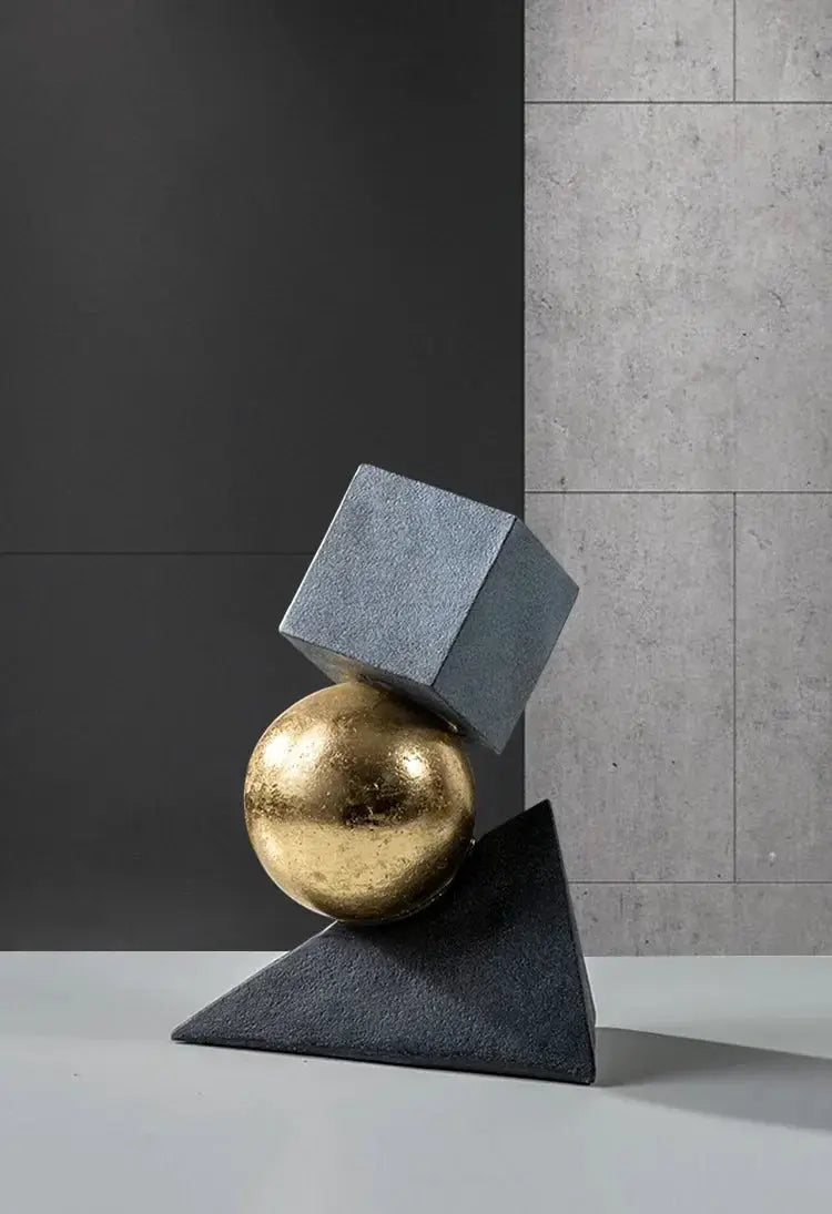 Abstract Geometric Sculpture Gold Leaf Accents for Your Living Room by House Of Avana