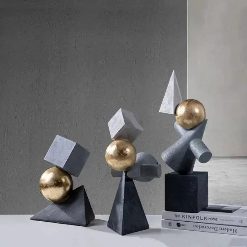 Abstract Geometric Sculpture Gold Leaf Accents for Your Living Room by House Of Avana