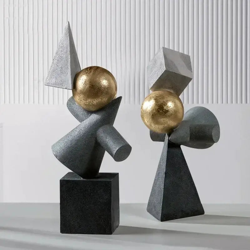 Abstract Geometric Sculpture Gold Leaf Accents for Your Living Room by House Of Avana