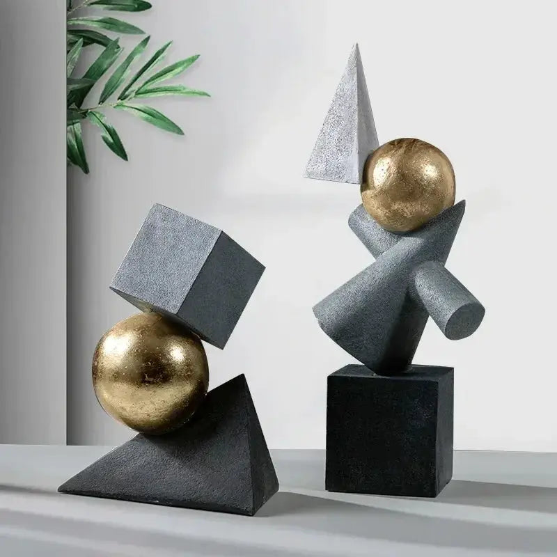Abstract Geometric Sculpture Gold Leaf Accents for Your Living Room by House Of Avana