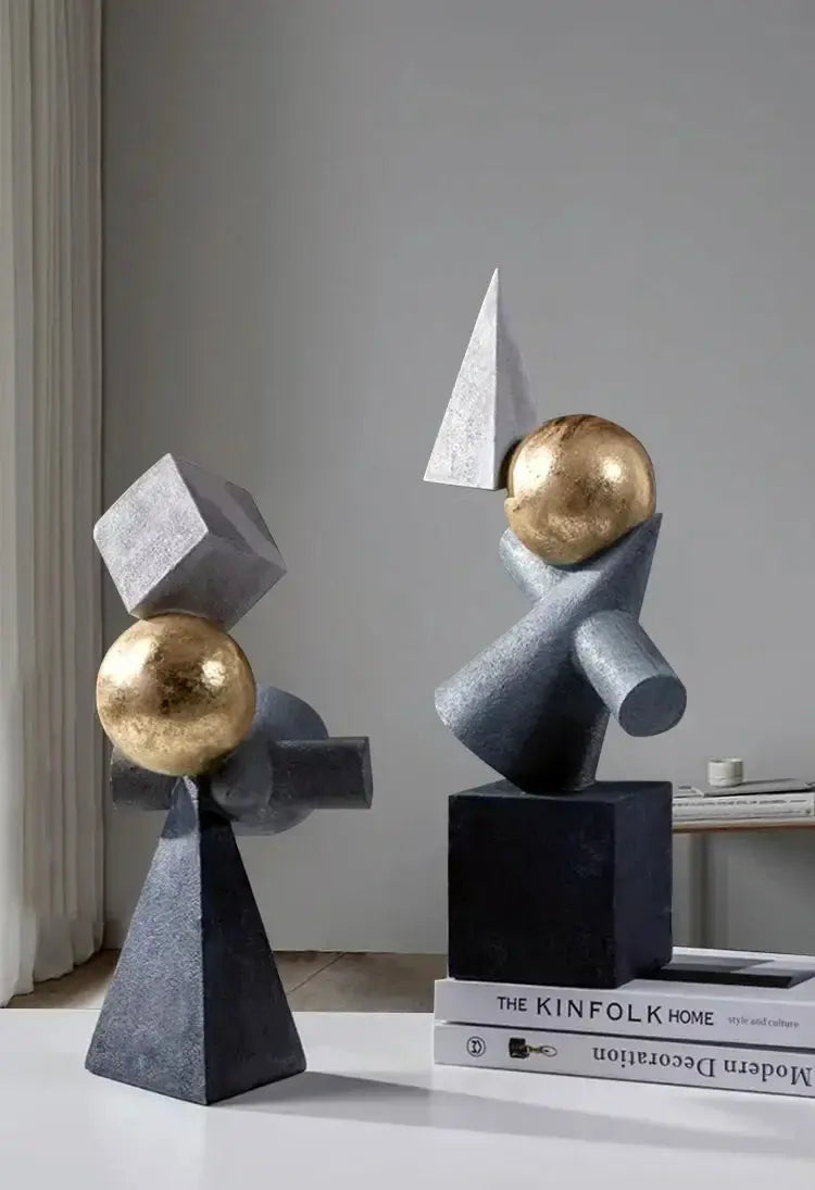 Abstract Geometric Sculpture Gold Leaf Accents for Your Living Room by House Of Avana