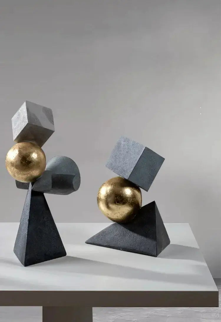 Abstract Geometric Sculpture Gold Leaf Accents for Your Living Room by House Of Avana