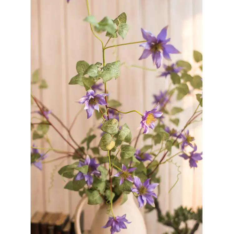 Faux Silk German Clematis Flower Stem in Purple 40" Tall by RusticReach