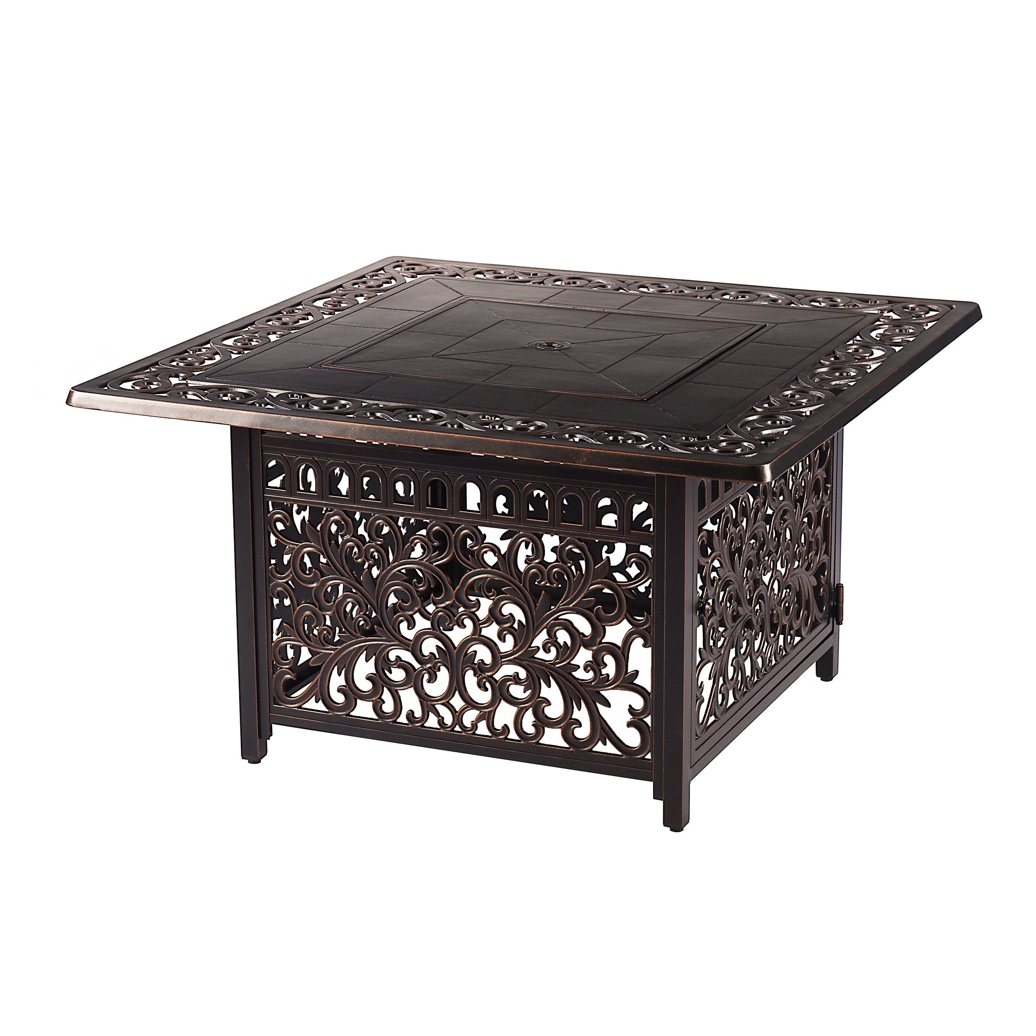 Aluminum 42-in Square Patio Fire Table Set with Swivel Rocking Chairs by Sharicks