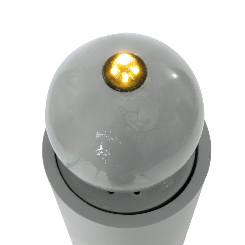 Metal Sphere Water Fountain Outdoor with LED, close-up of the surface