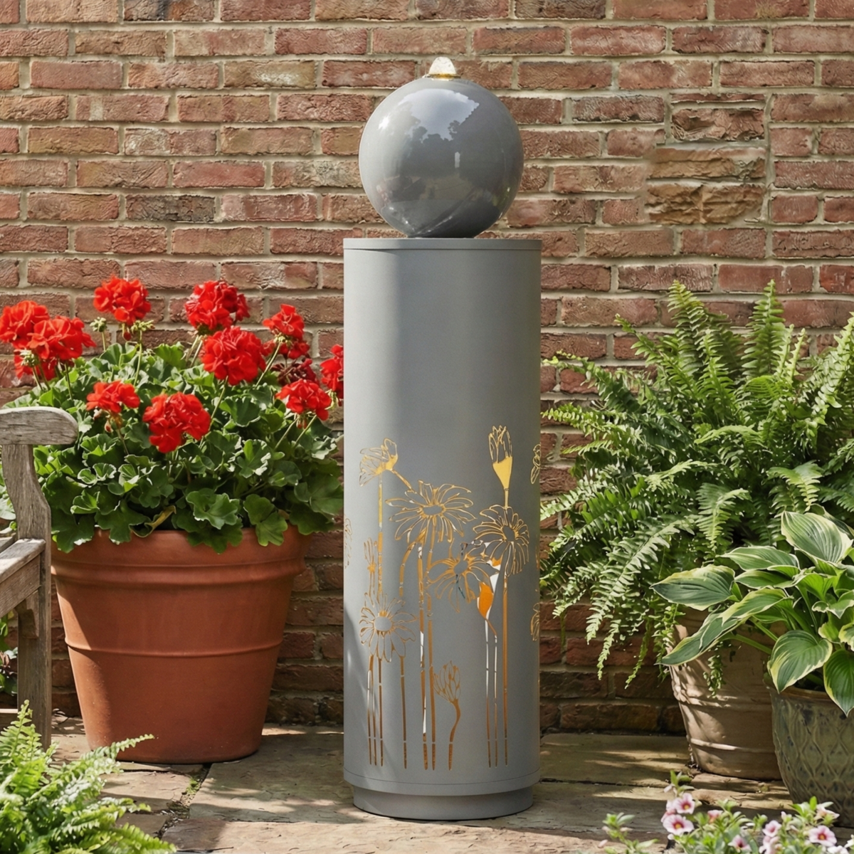 Metal Sphere Water Fountain Outdoor with LED, photo 3 of 13