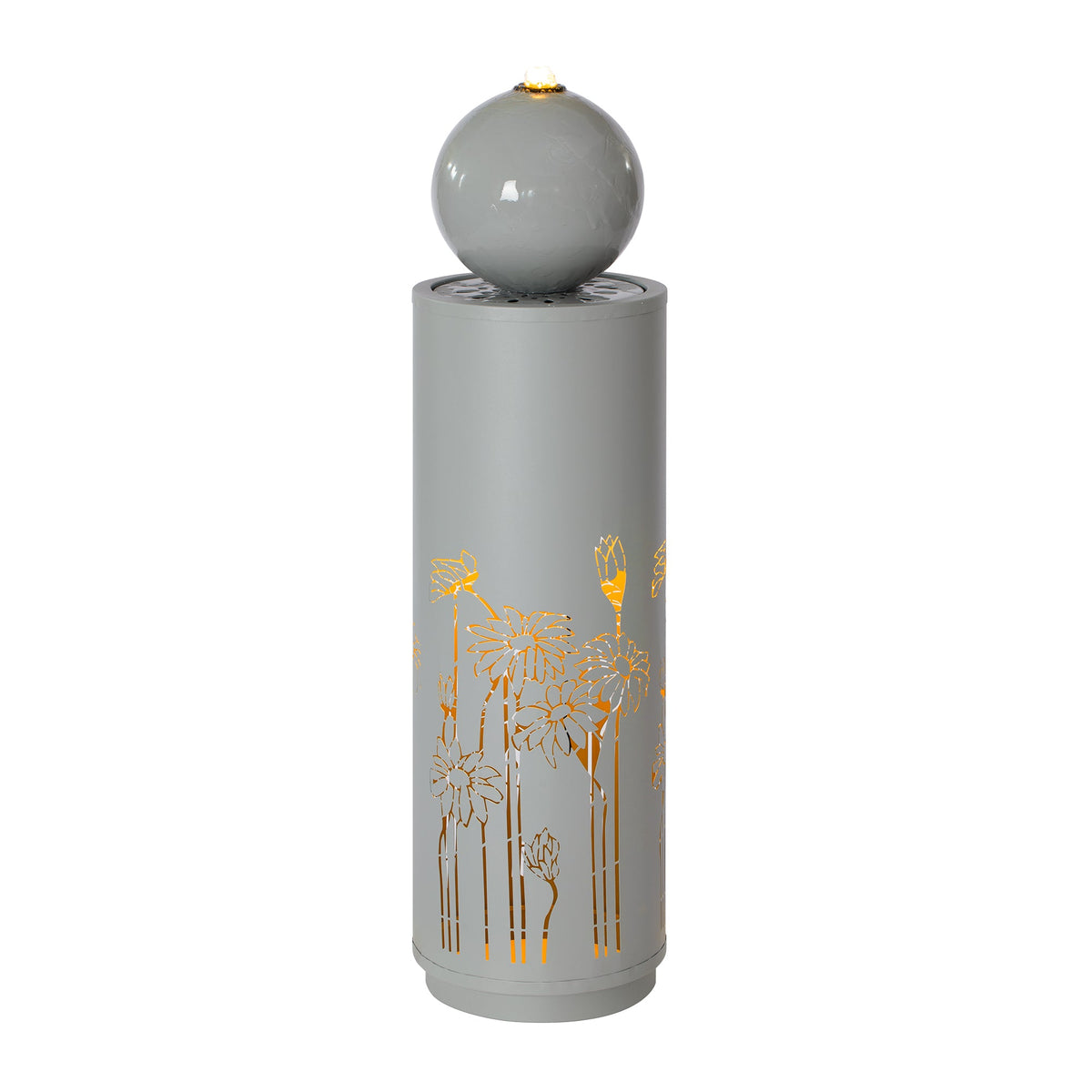 Metal Sphere Water Fountain Outdoor with LED, side view