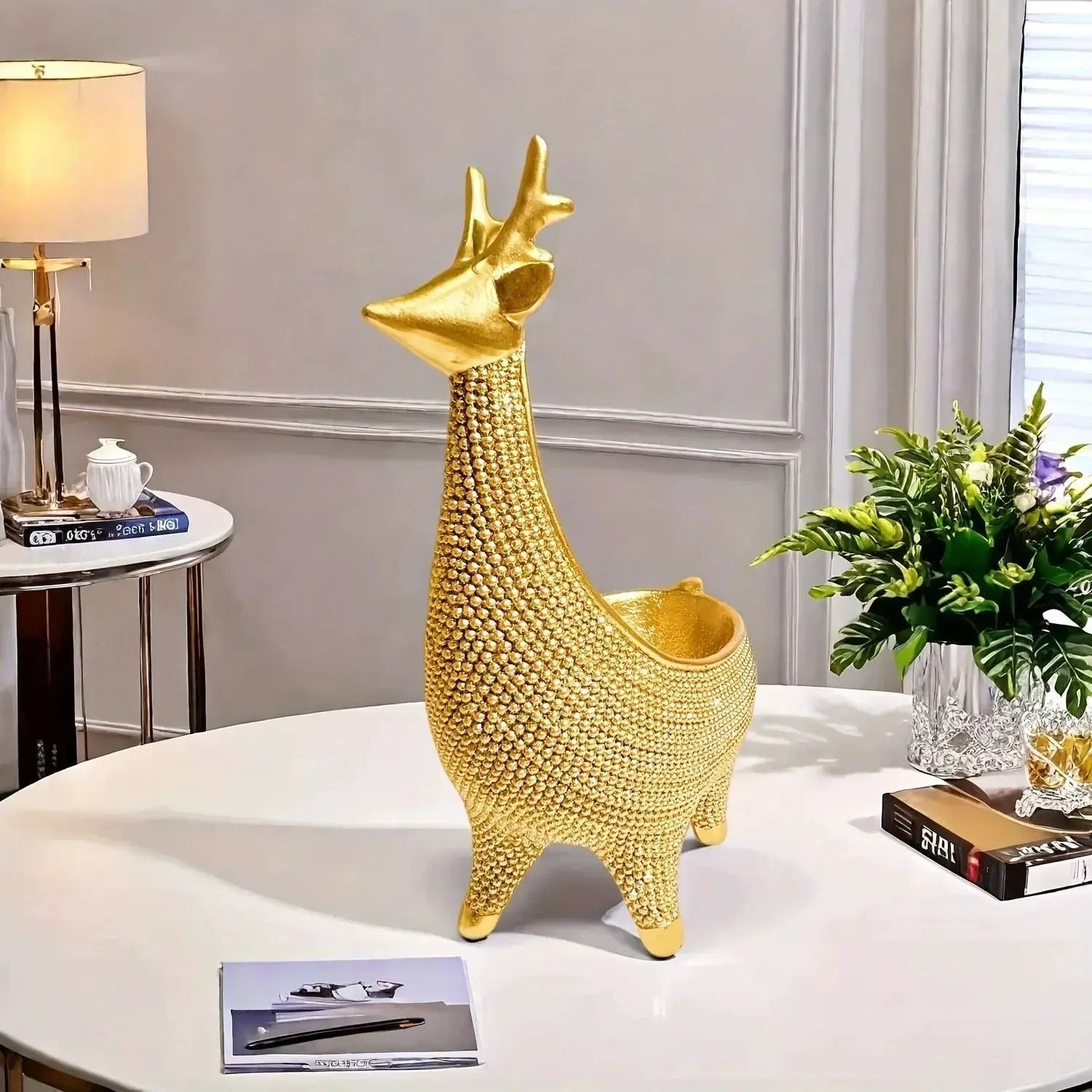 Giraffe Figurine - Ornate Golden Beaded Statue by House Of Avana