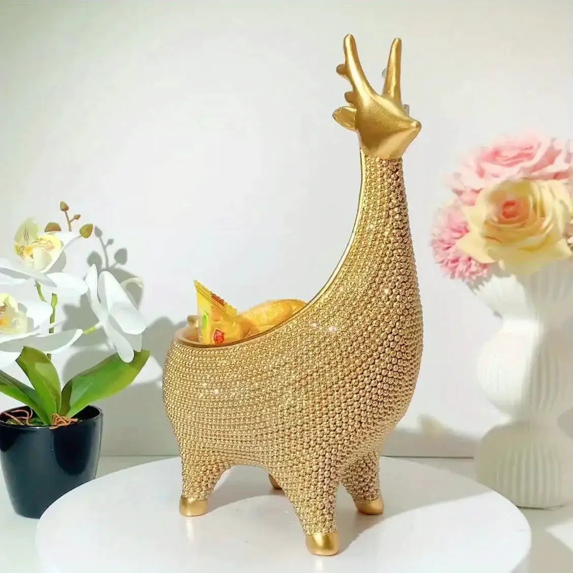 Giraffe Figurine - Ornate Golden Beaded Statue by House Of Avana