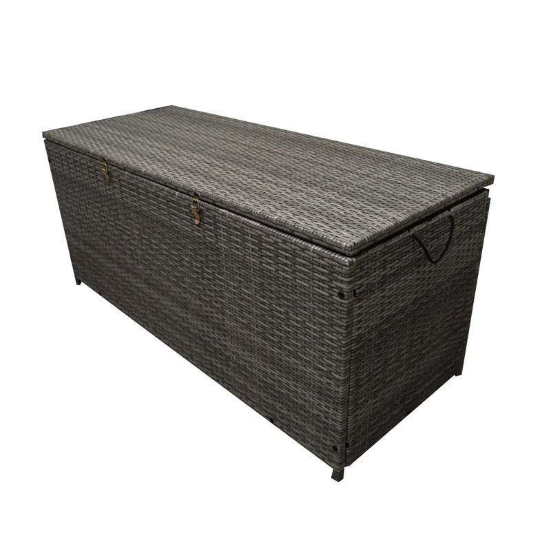 Grey Wicker Patio Deck Box with 113 Gallon Storage and Metal Frame by Sharicks