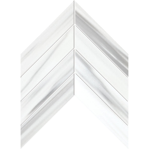 Glacial Polished Chevron Waterjet Marble Mosaics 13x10