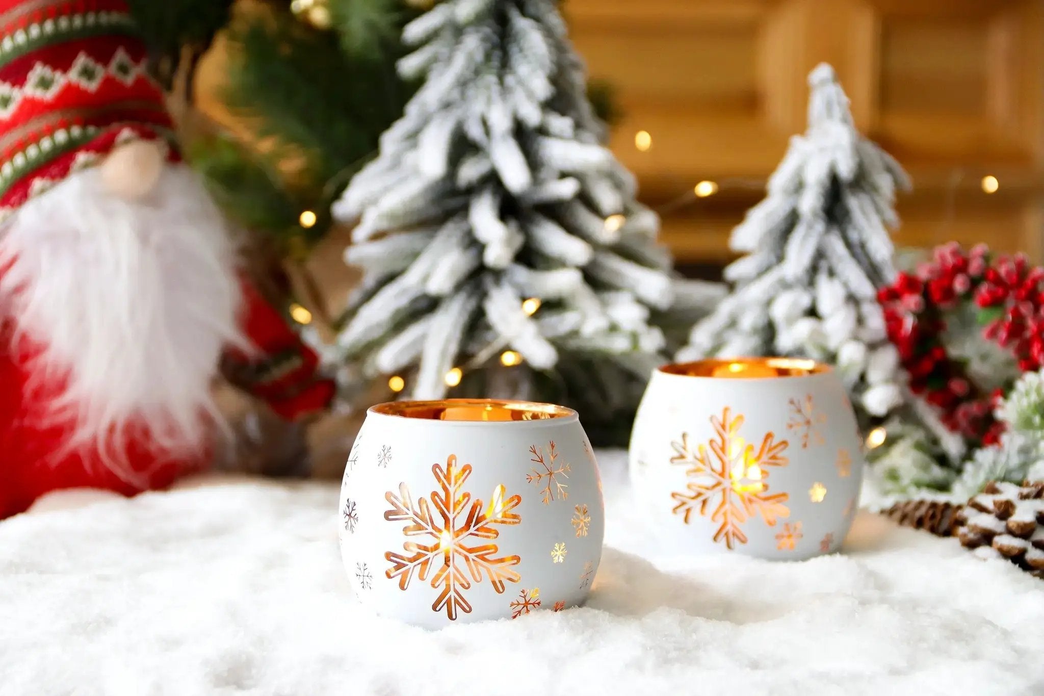 Glass Candle Holders Snowflake Design Clear by House Of Avana