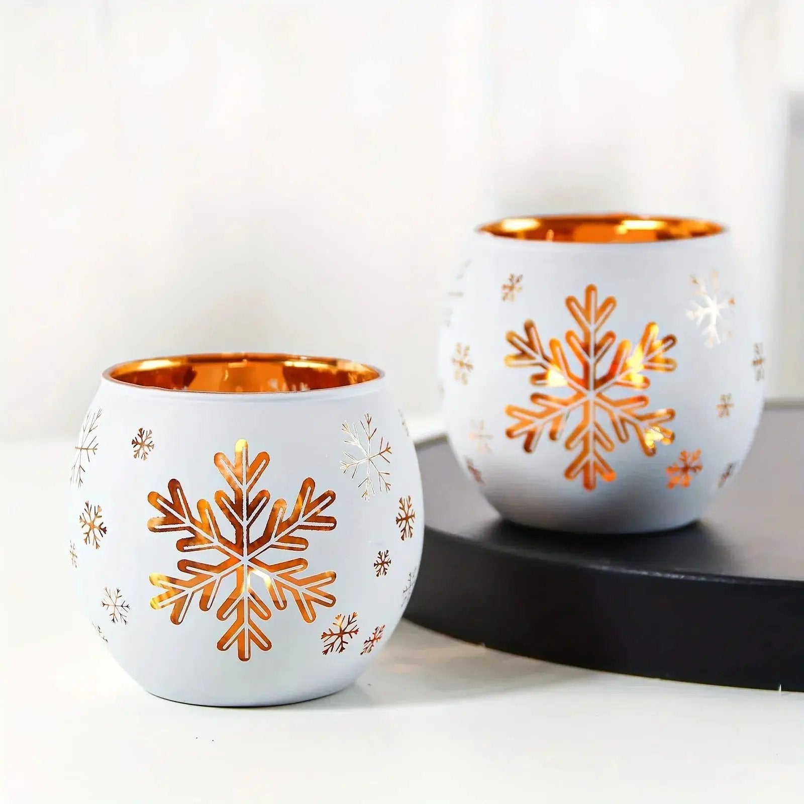 Glass Candle Holders Snowflake Design Clear by House Of Avana