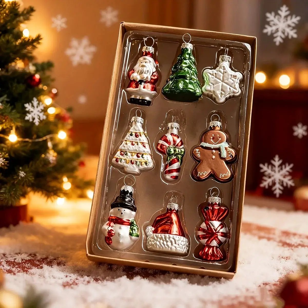 Glass Christmas Ornament Set, 9pcs Creative Snowman & Snowflake Pendants by House Of Avana