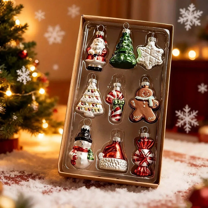 Glass Christmas Ornament Set, 9pcs Creative Snowman & Snowflake Pendants by House Of Avana