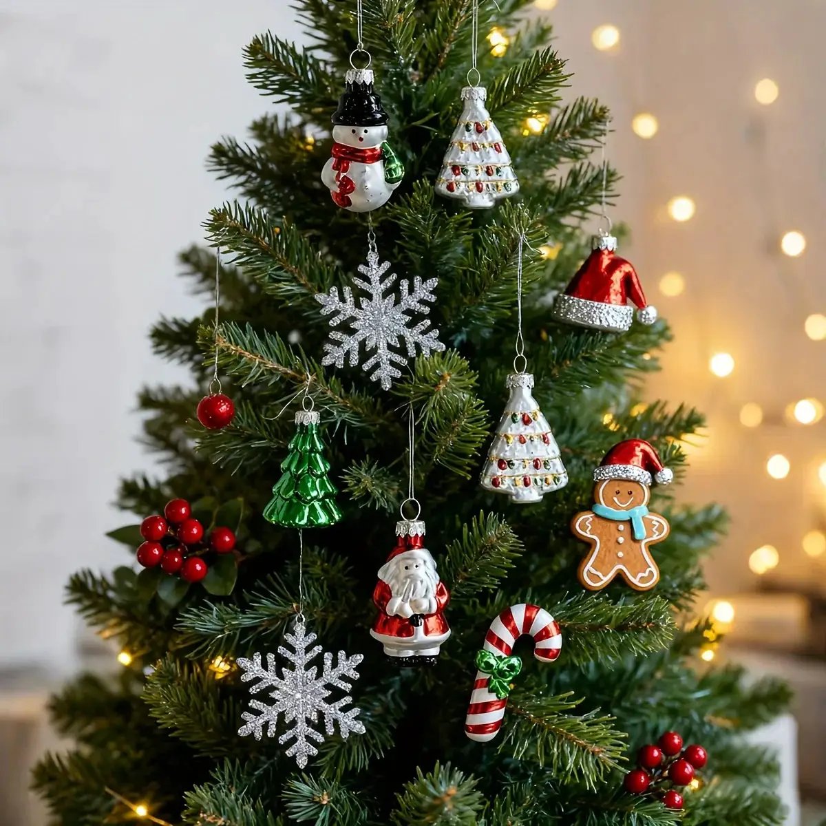 Glass Christmas Ornament Set, 9pcs Creative Snowman & Snowflake Pendants by House Of Avana