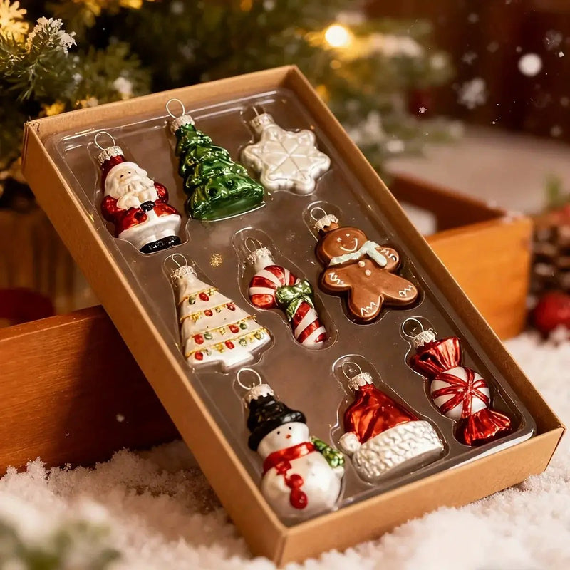 Glass Christmas Ornament Set, 9pcs Creative Snowman & Snowflake Pendants by House Of Avana