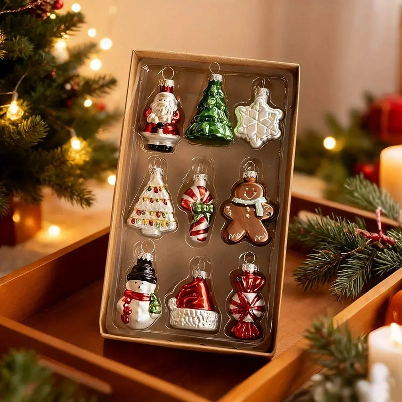 Glass Christmas Ornament Set, 9pcs Creative Snowman & Snowflake Pendants by House Of Avana