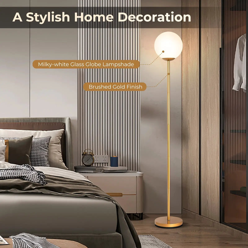 Glass Globe LED Floor Lamp with Glass Lampshade-Golden by DirectDeals