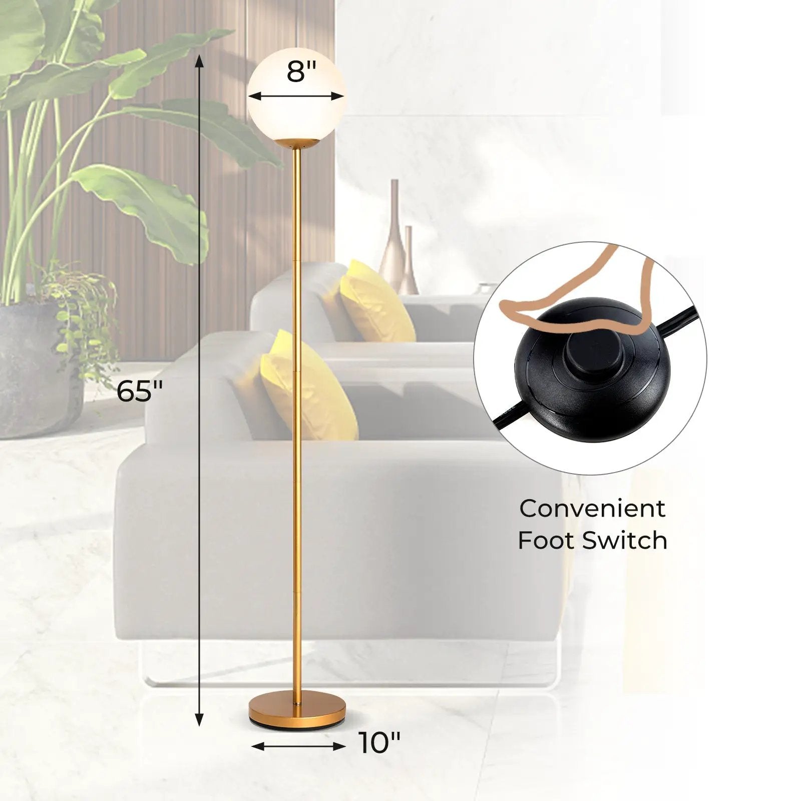Glass Globe LED Floor Lamp with Glass Lampshade-Golden by DirectDeals