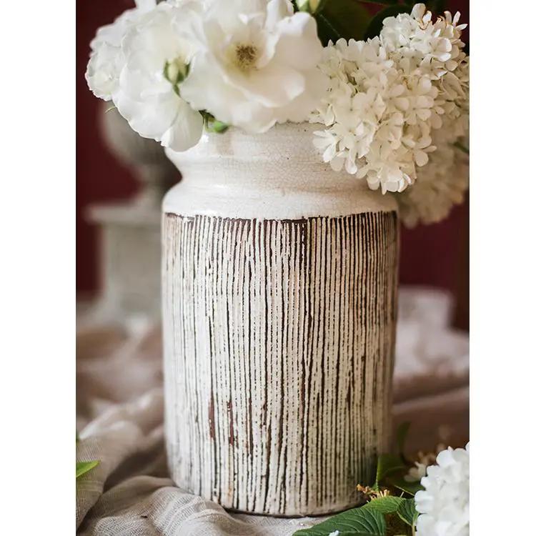 Glazed Ceramic Abstract Brown Stripe White Vase by RusticReach