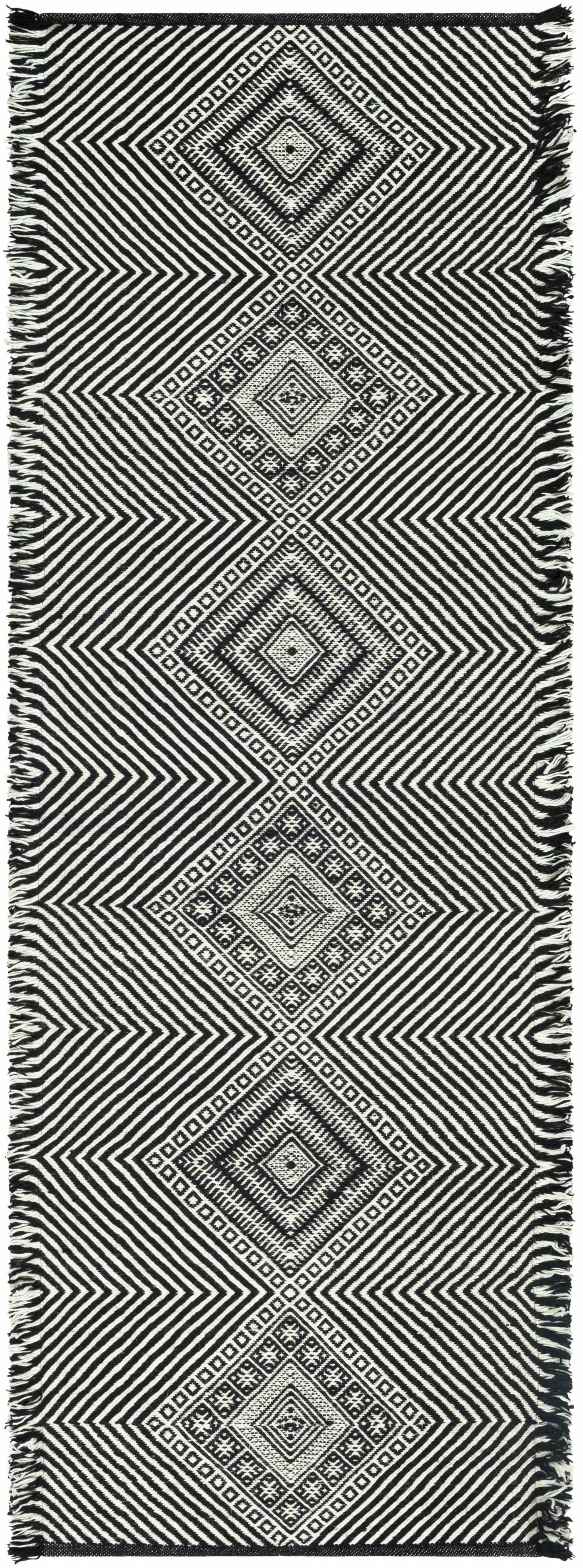 Eaglesham Black&White Flatweave Tassel Wool Rug - Clearance by Boutique Rugs