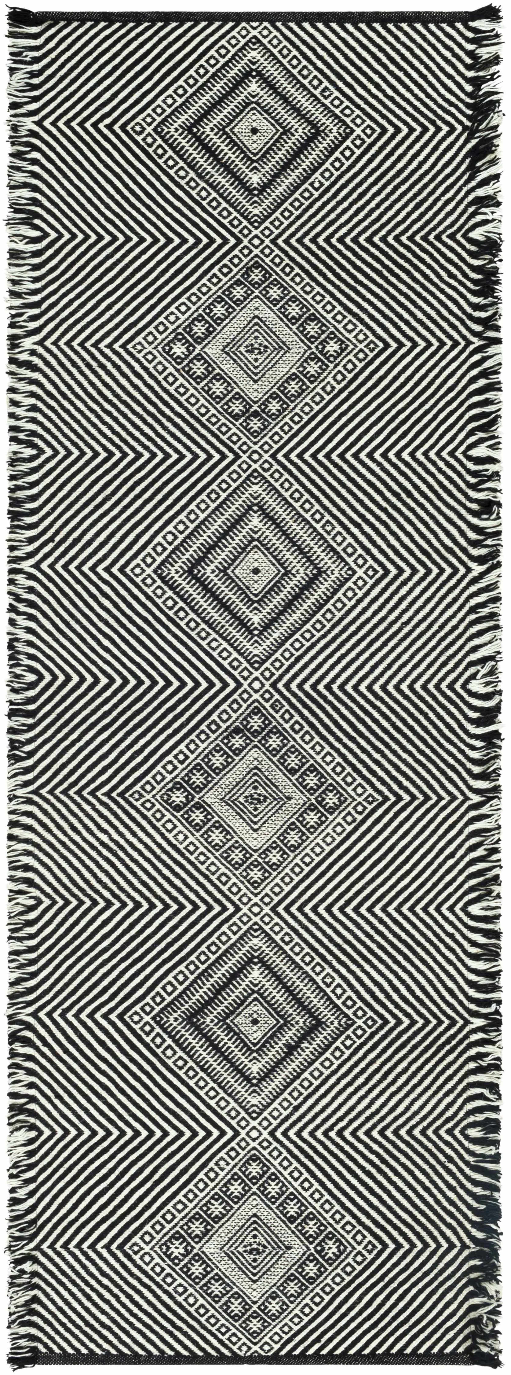 Eaglesham Black&White Flatweave Tassel Wool Rug - Clearance by Boutique Rugs