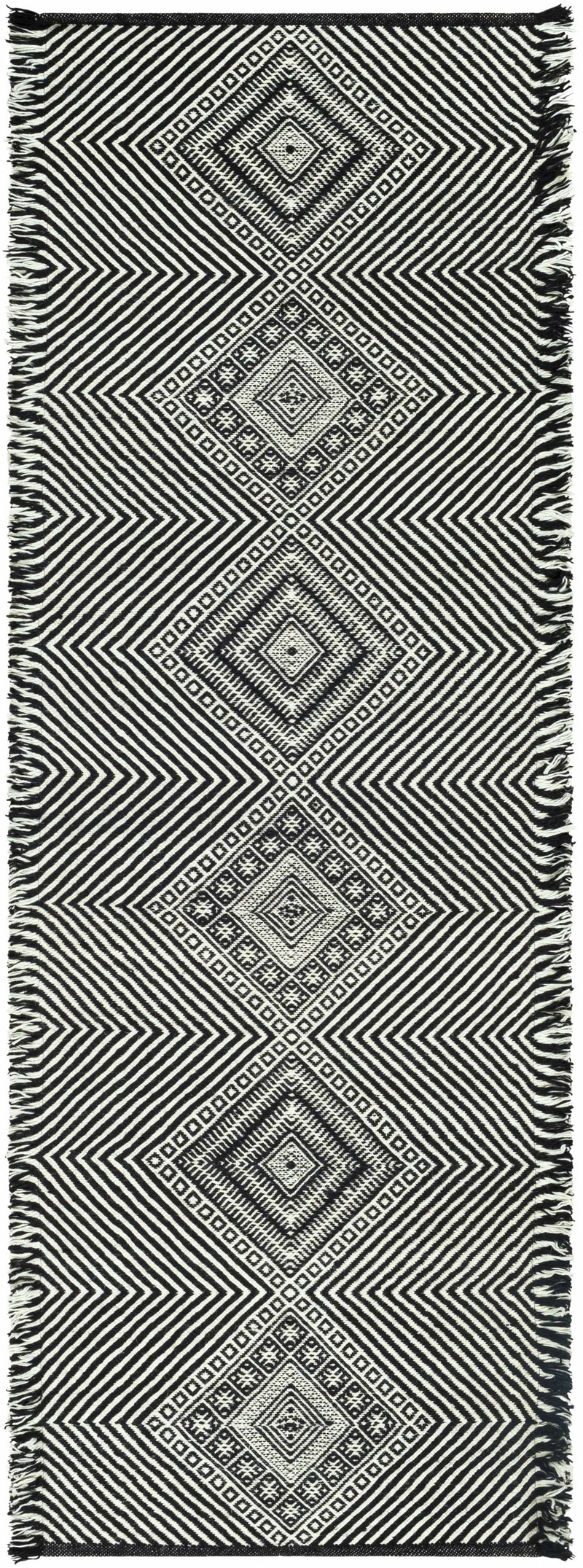 Eaglesham Black&White Flatweave Tassel Wool Rug - Clearance by Boutique Rugs