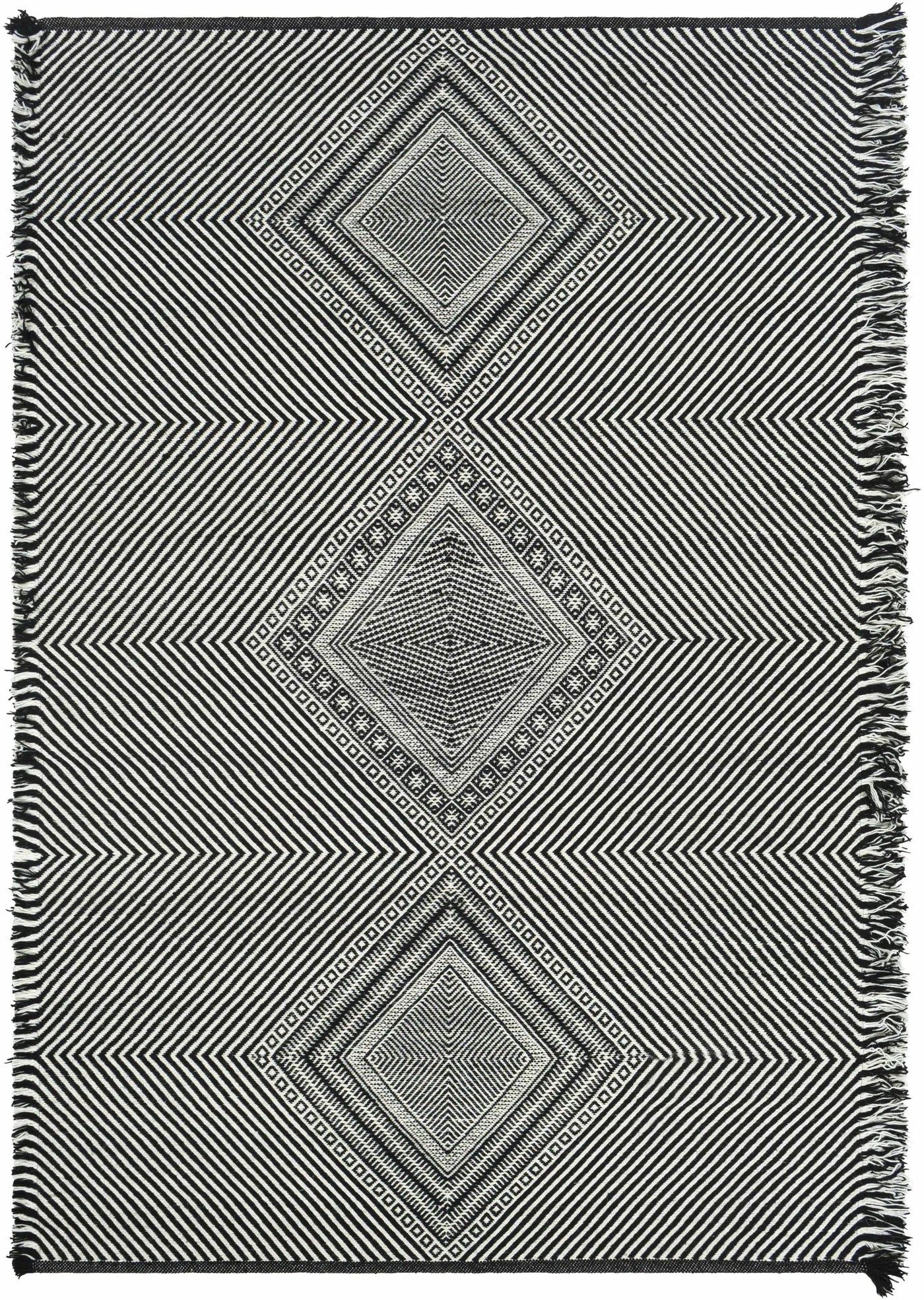 Eaglesham Black&White Flatweave Tassel Wool Rug - Clearance by Boutique Rugs