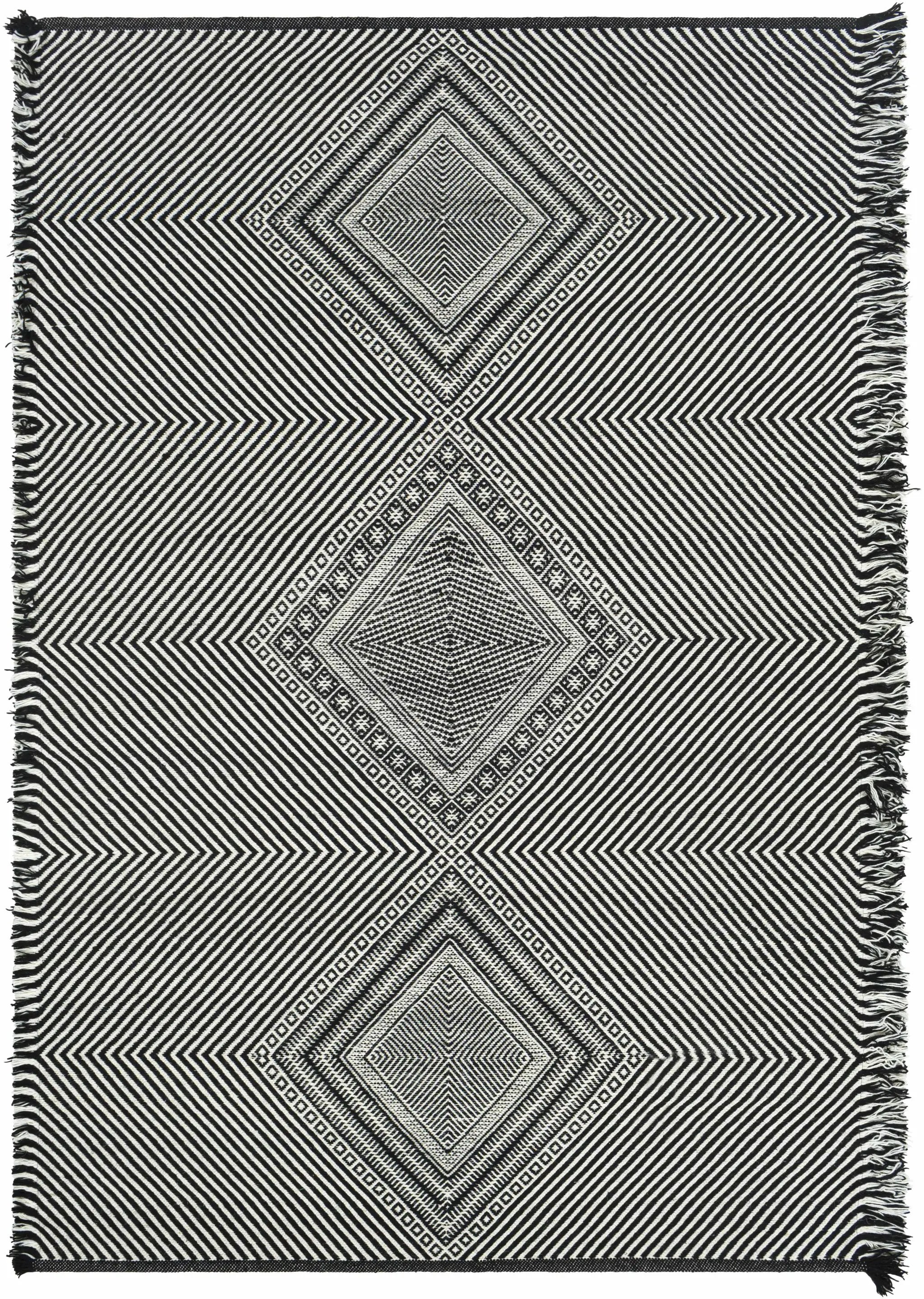 Eaglesham Black&White Flatweave Tassel Wool Rug - Clearance by Boutique Rugs