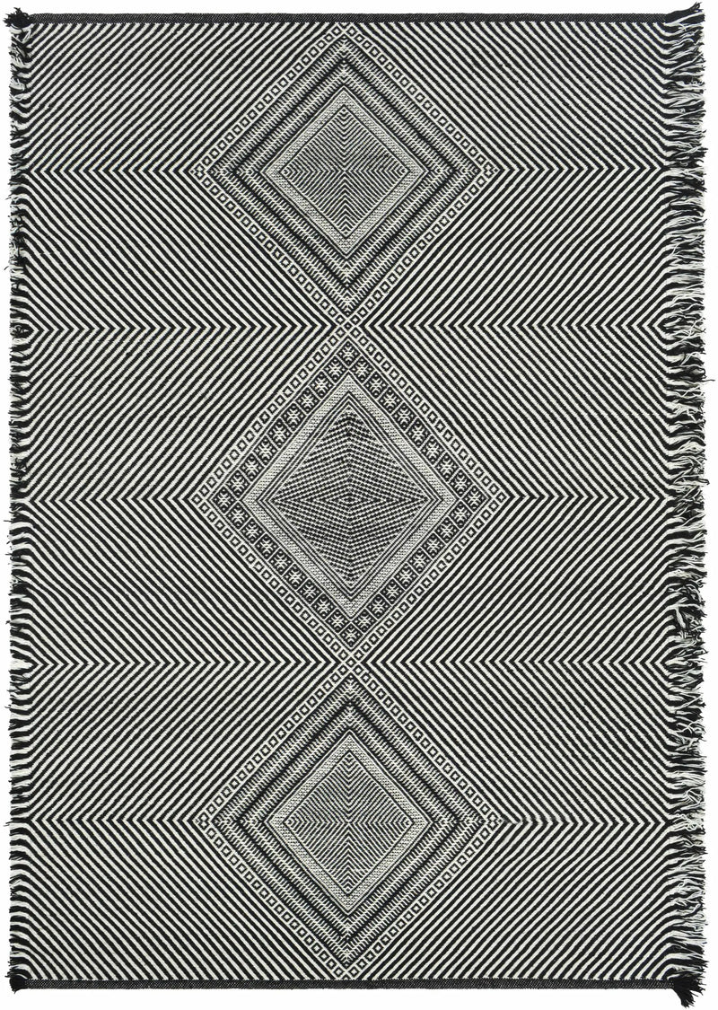 Eaglesham Black&White Flatweave Tassel Wool Rug - Clearance by Boutique Rugs