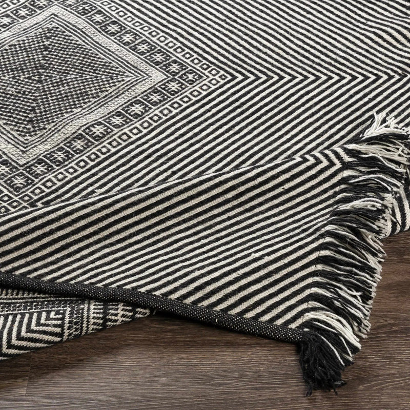 Eaglesham Black&White Flatweave Tassel Wool Rug - Clearance by Boutique Rugs