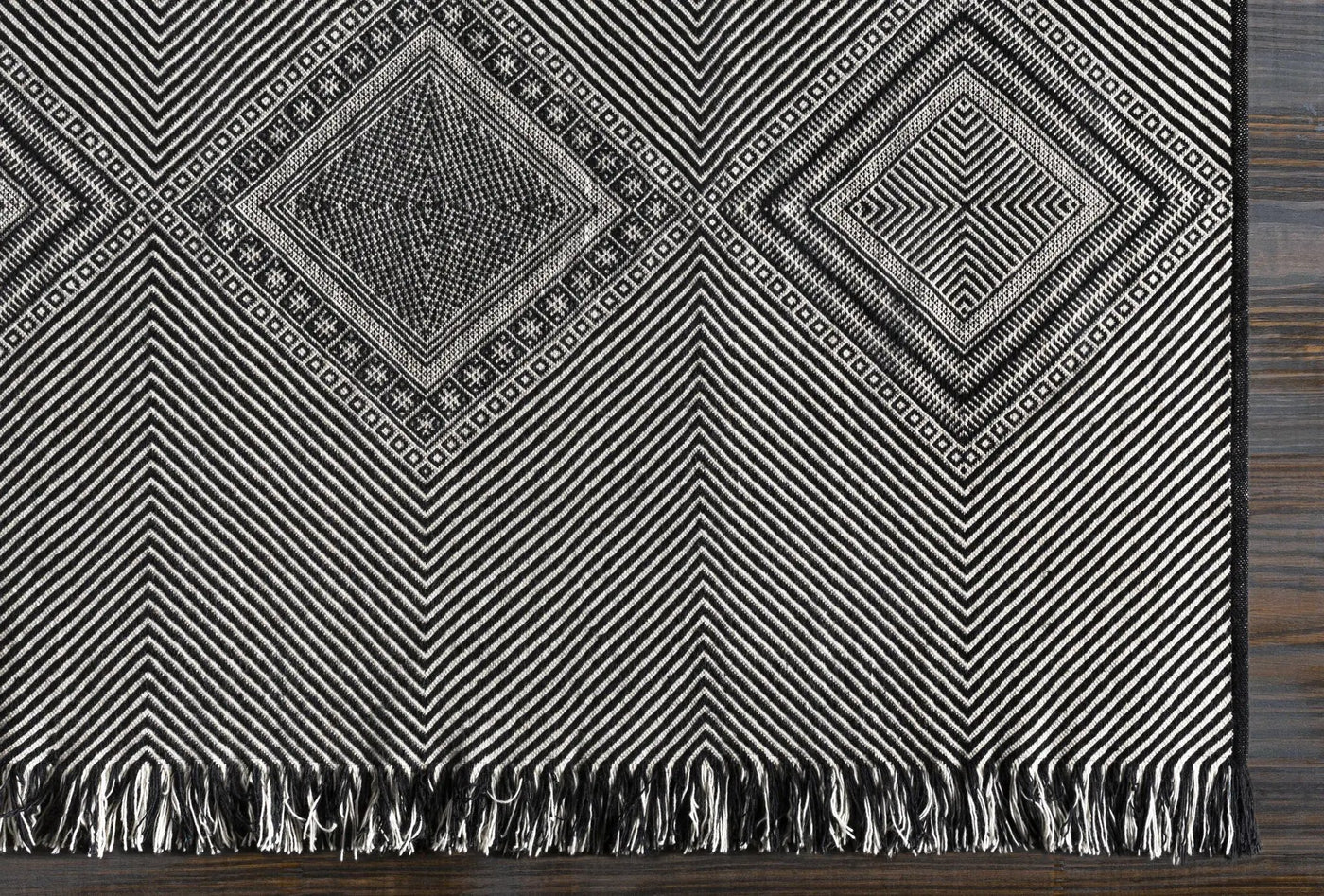 Eaglesham Black&White Flatweave Tassel Wool Rug - Clearance by Boutique Rugs