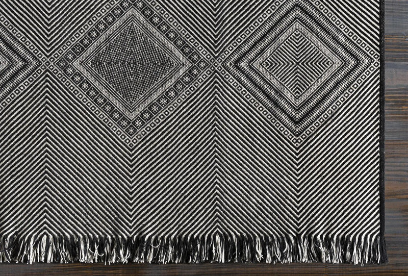 Eaglesham Black&White Flatweave Tassel Wool Rug - Clearance by Boutique Rugs
