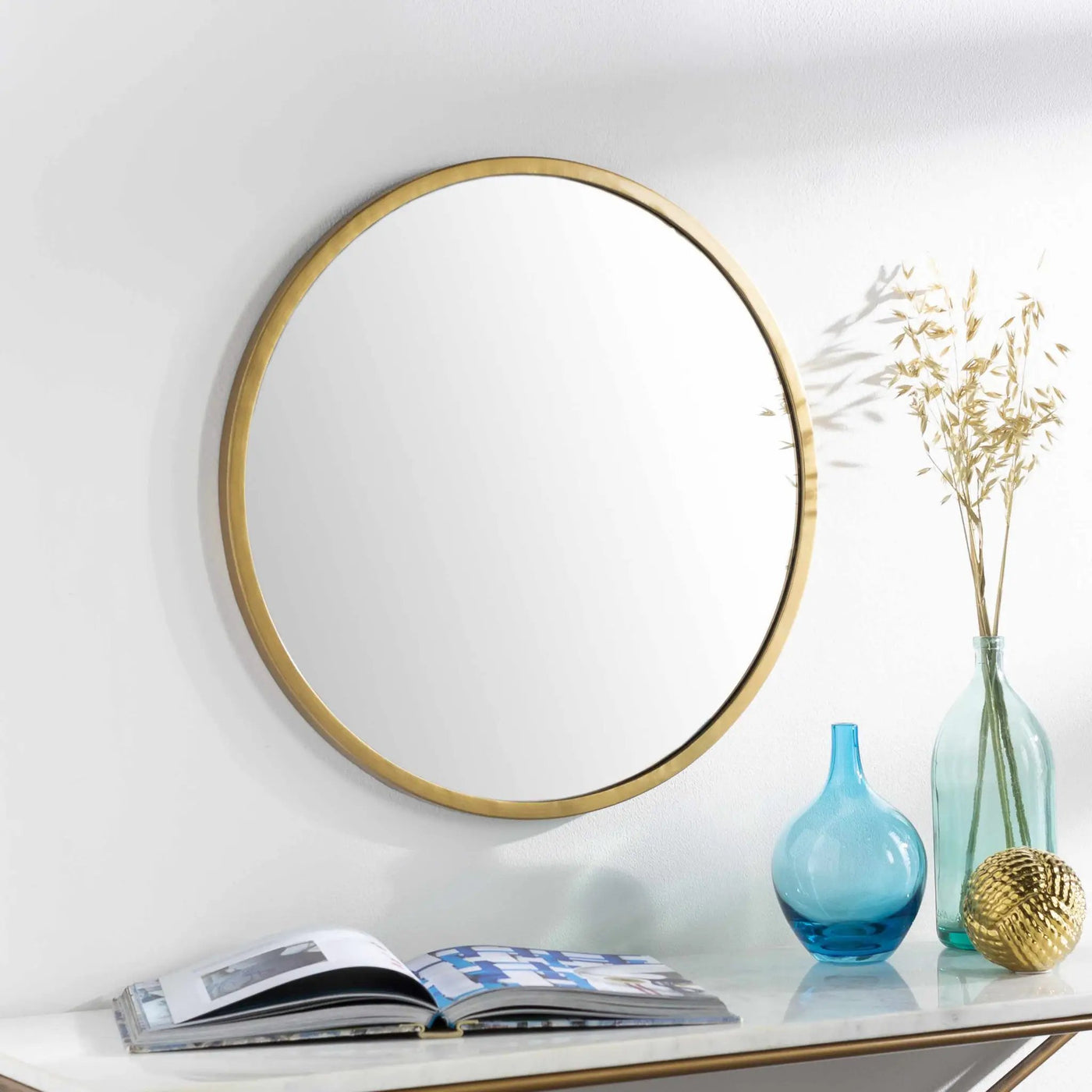 Guindarohan Gold Frame Round Mirror by Boutique Rugs