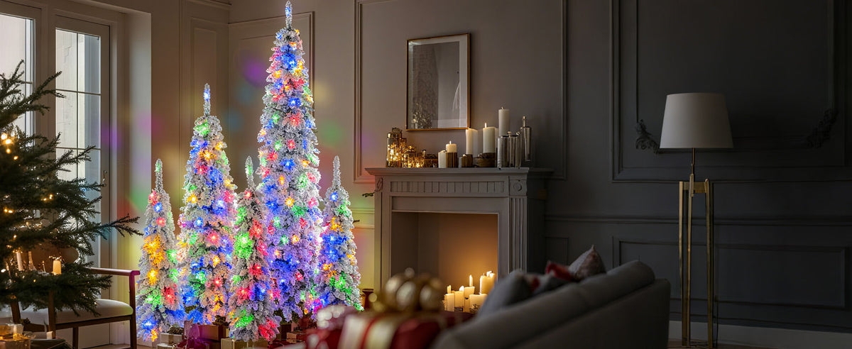 5-Piece Pre-Lit Pencil Christmas Tree Set, 4ft/6ft/8ft, Snow-Flocked, 350 LED Lights, photo 10 of 10
