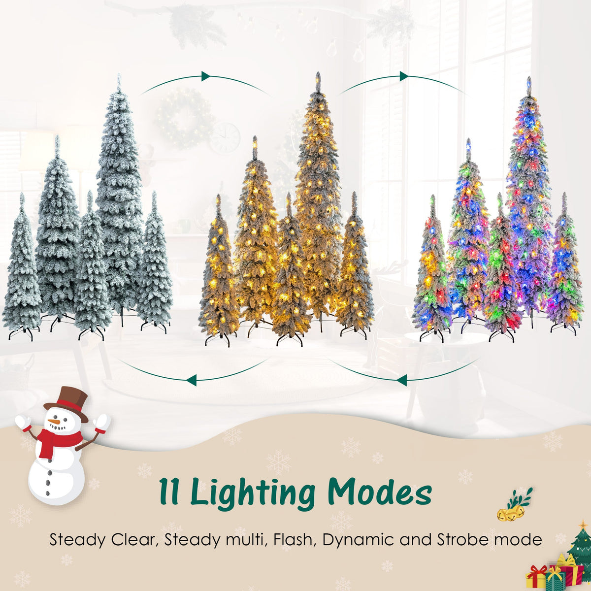5-Piece Pre-Lit Pencil Christmas Tree Set, 4ft/6ft/8ft, Snow-Flocked, 350 LED Lights, photo 5 of 10