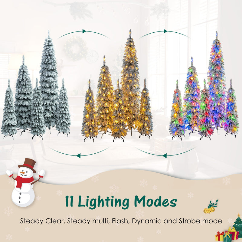 5-Piece Pre-Lit Pencil Christmas Tree Set, 4ft/6ft/8ft, Snow-Flocked, 350 LED Lights, photo 5 of 10