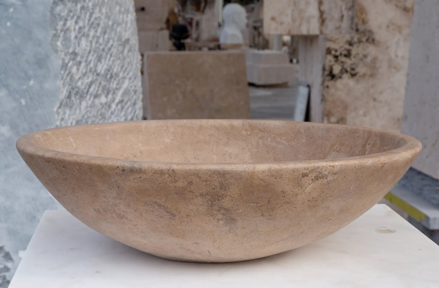 Walnut Travertine Natural Stone Bathroom Vessel Sink - Honed and Filled 16 x 20.5 x 6 by GobekDesign