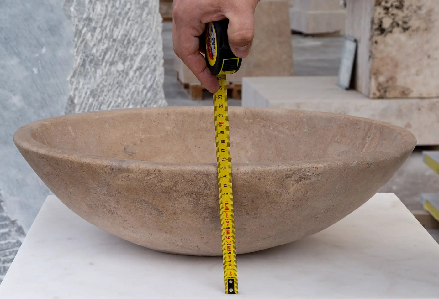 Walnut Travertine Natural Stone Bathroom Vessel Sink - Honed and Filled 16 x 20.5 x 6 by GobekDesign