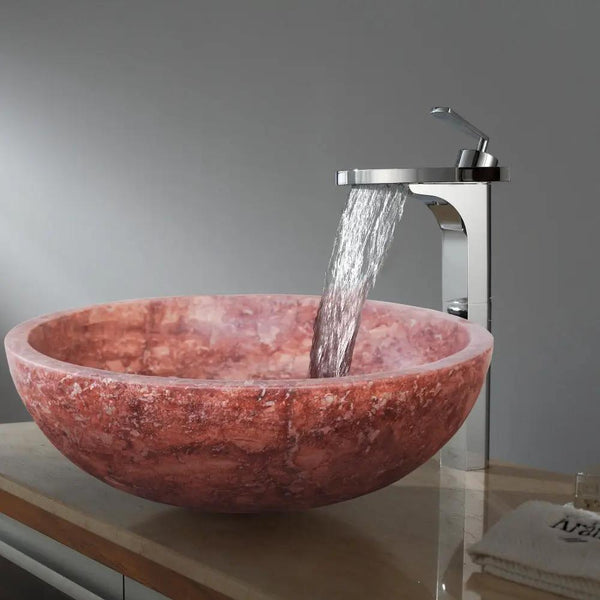 Premium Red Travertine Natural Stone Vessel Sink Honed Matte 16x6