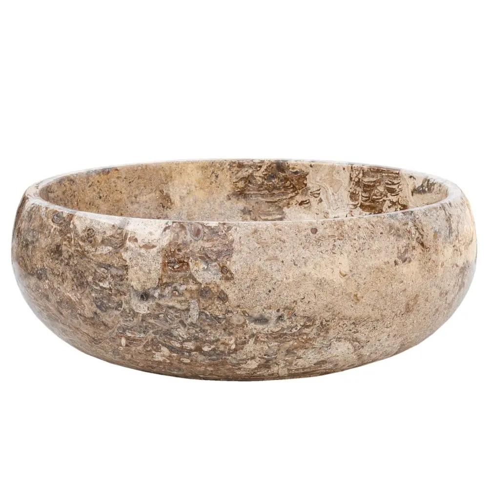 Turkish Travertine Vessel Sink Valencia Beige Filled and Polished Stone 16 Inch by GobekDesign