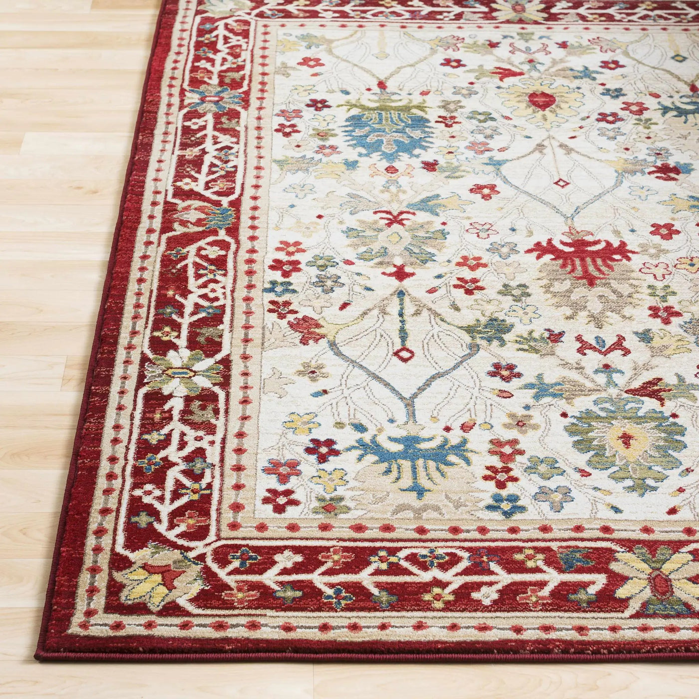 Neola White/Red Damask Area Rug by Boutique Rugs