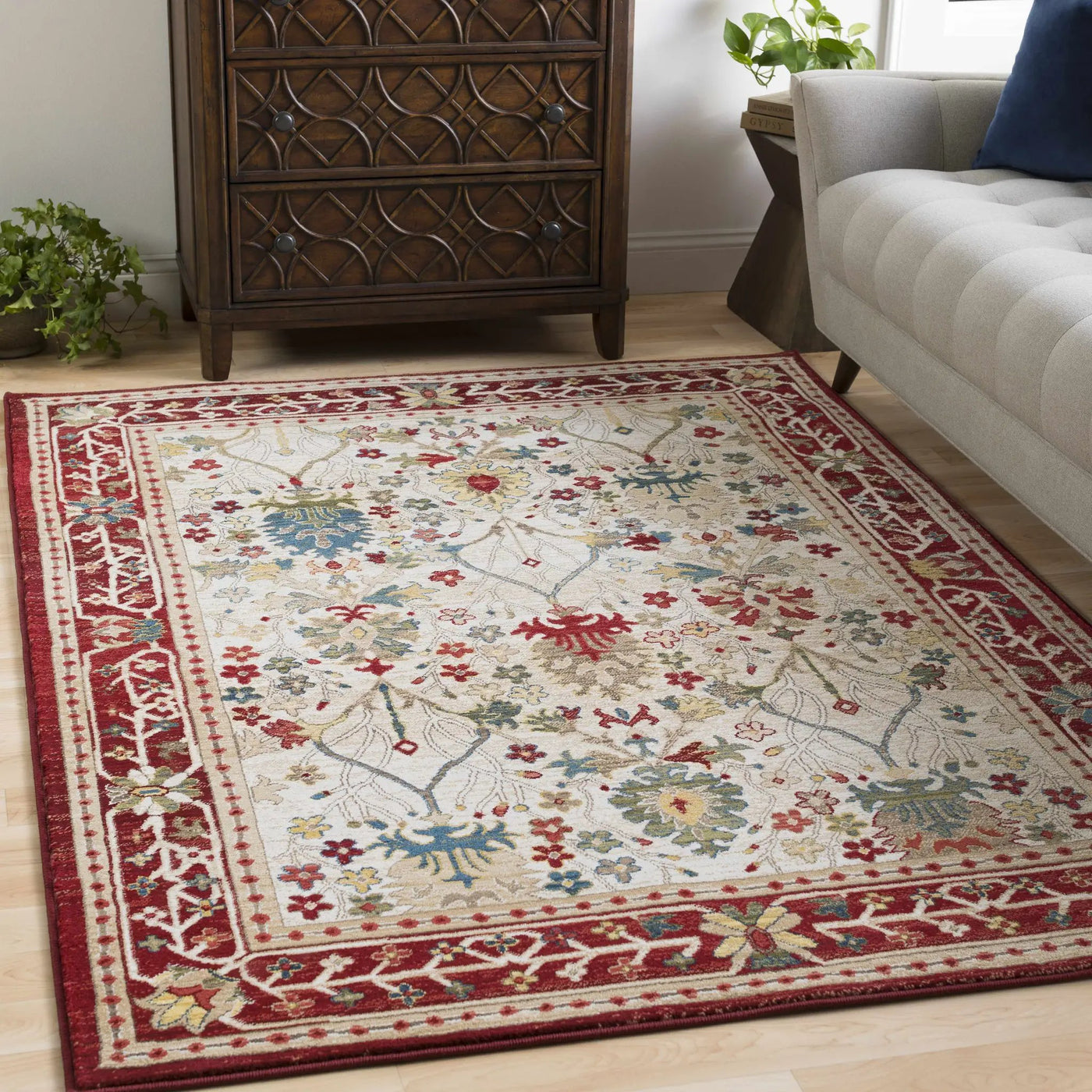 Neola White/Red Damask Area Rug by Boutique Rugs