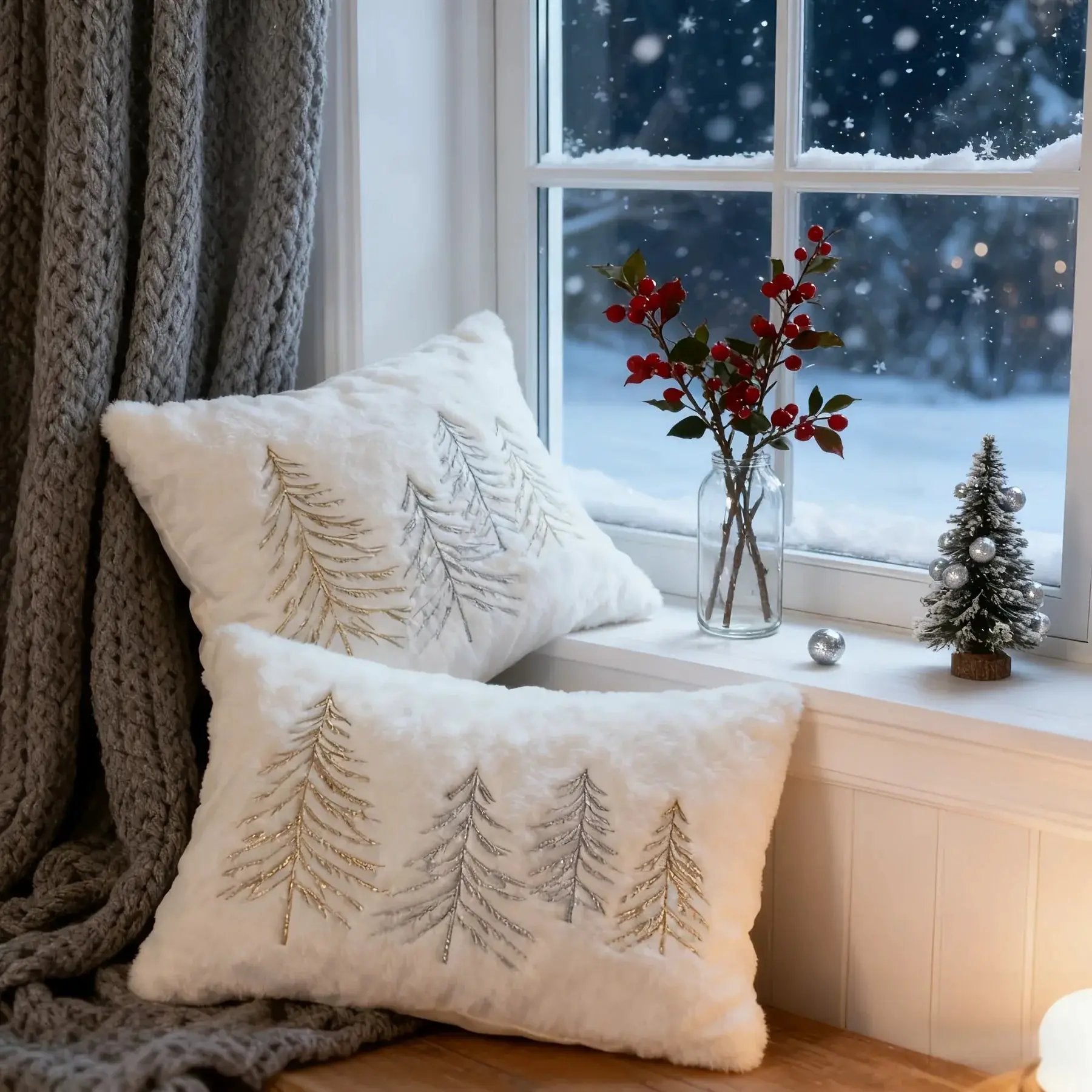 Gold Embroidered Christmas Tree Pillow Cover - Luxury Velvet Decorative Pillowcase by House Of Avana