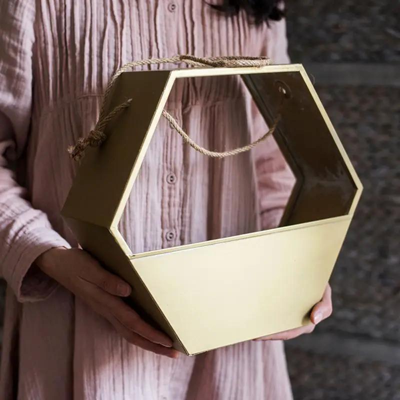 Gold Metal Planter Hexagon Hanging Planter by RusticReach