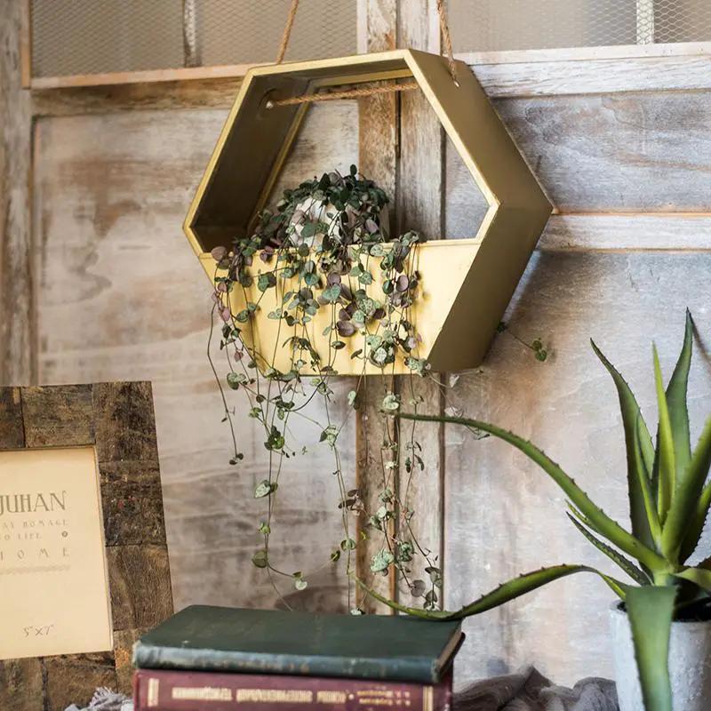 Gold Metal Planter Hexagon Hanging Planter by RusticReach