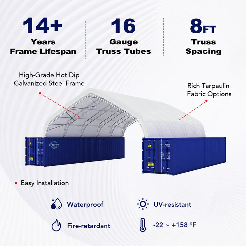 40'x40'x15' Double Truss Peak Container Canopy Shelter by Chery Industrial