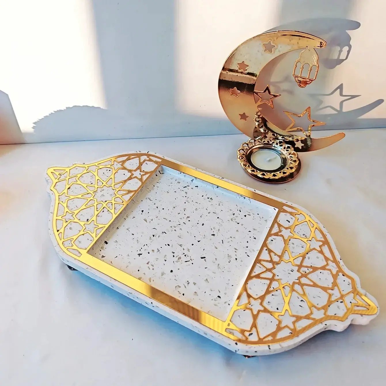 Golden Acrylic Tray - Ramadan Lantern Storage by House Of Avana