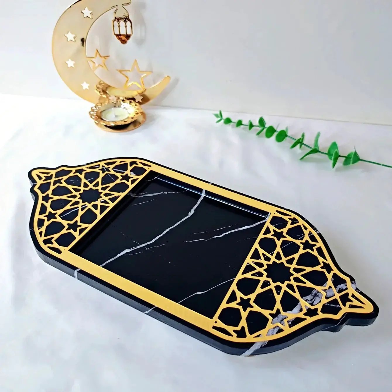 Golden Acrylic Tray - Ramadan Lantern Storage by House Of Avana